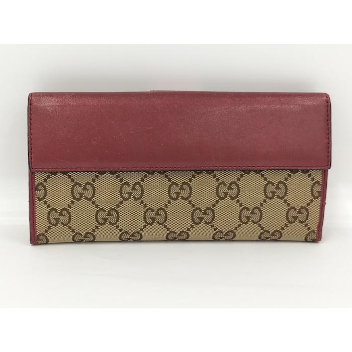 GUCCI 長財布 GGキャンバス レザー ハートプレート ベージュ レッド 