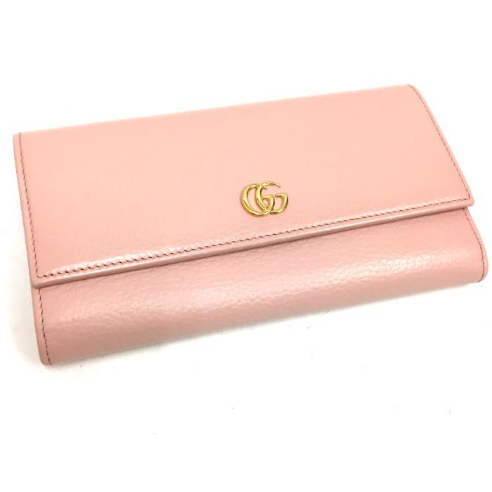 GUCCI 【中古】GUCCI GGマーモント 2つ折り長財布 ピンク系 レザー  