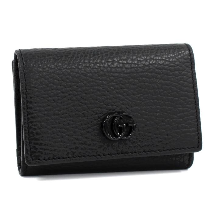 GUCCI 【中古】GUCCI 三つ折り財布 GGマーモント レザー ブラック  