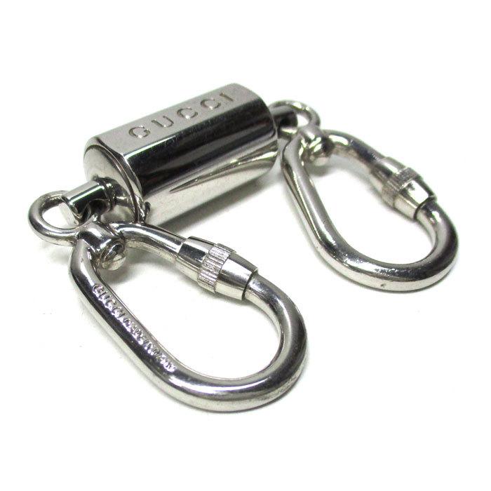 中古】グッチ ダブルフック ロゴタイプ キーホルダー シルバー メタル