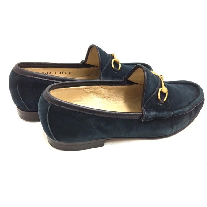 GUCCI 【中古】グッチ ホースビット ローファー スエード ネイビー 