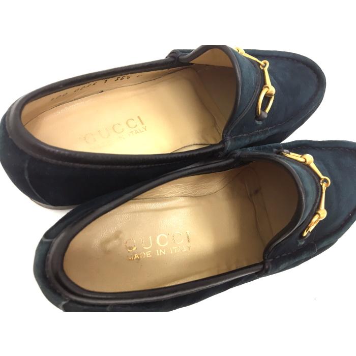 GUCCI 【中古】グッチ ホースビット ローファー スエード ネイビー 