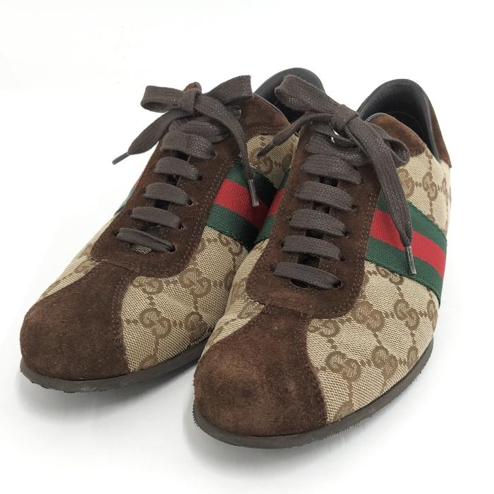 中古】GUCCI スニーカー シェリーライン キャンバス スエード ブラウン  