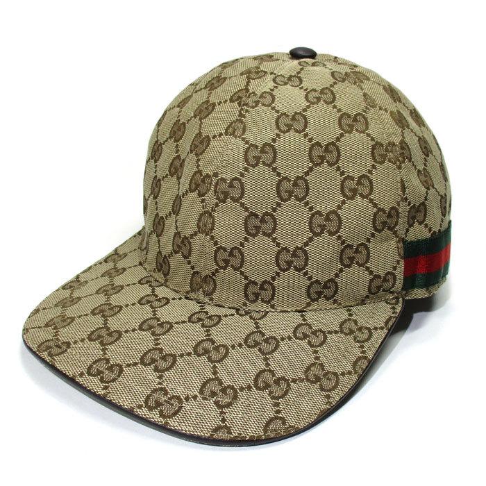 中古】GUCCI ベースボール キャップ 帽子 GGキャンバス レザー