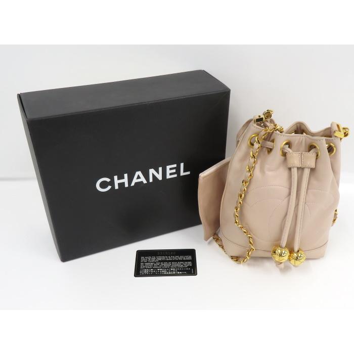 シャネル チェーンショルダーバッグ ココマーク ラムスキン ベージュ 巾着 CHANEL 【中古】CHANEL 巾着 チェーンショルダーバッグ ココ