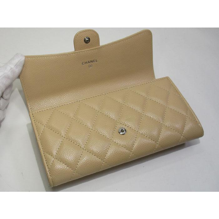 【中古】CHANEL 二つ折り 長財布 マトラッセ ココマーク キャビアスキン ベージュ A80758｜interior-collection｜03