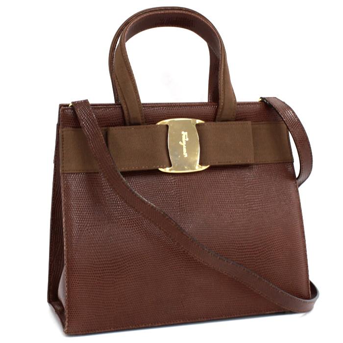 中古】Salvatore Ferragamo 2WAY ショルダーバッグ ヴァラ リザード型 
