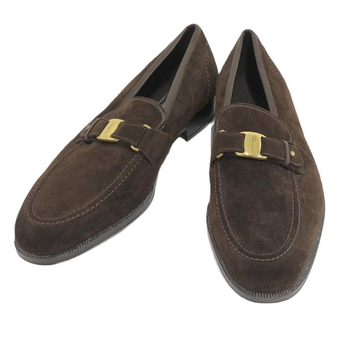 未使用 Ferragamo スエードローファー ガンチーニ ブラウン系 25cm FERRAGAMO Salvatore Ferragamo ローファー ガンチーニ メンズ