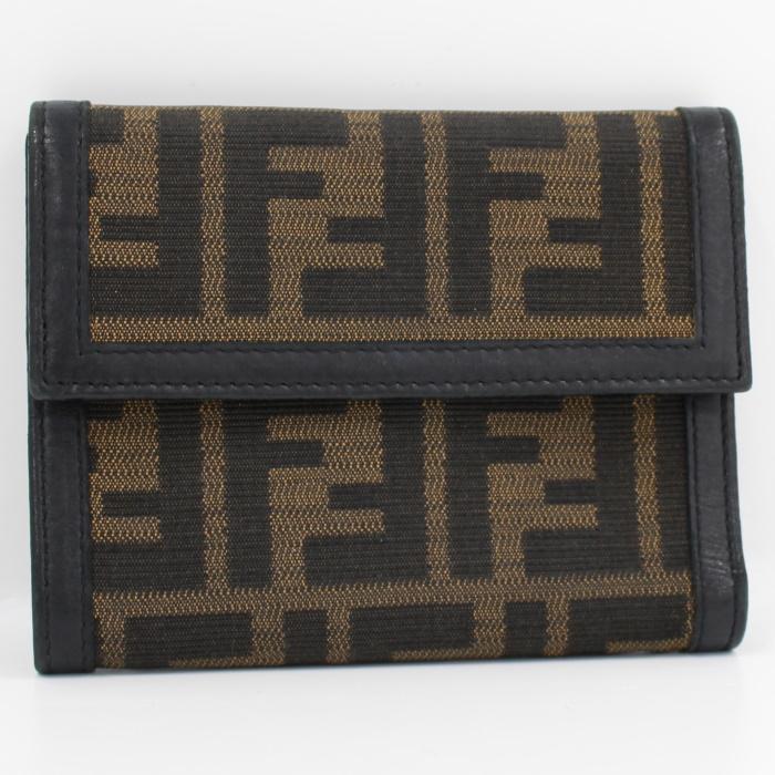 中古】フェンディ 三つ折り財布 ズッカ柄 キャンバス レザー ブラウン 