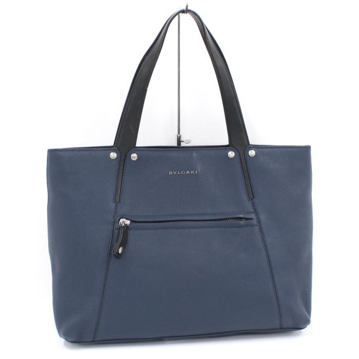 BVLGARI 【中古】BVLGARI オクト トートバッグ レザー ネイビー 284737 