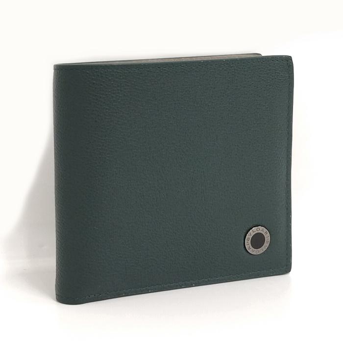 BVLGARI 【中古】BVLGARI ブルガリ マン 二つ折り財布 レザー グリーン  