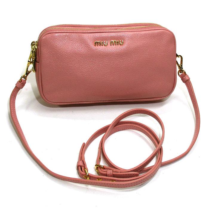 miu 【中古】miu マドラス ミニショルダーバッグ レザー ROSA ピンク