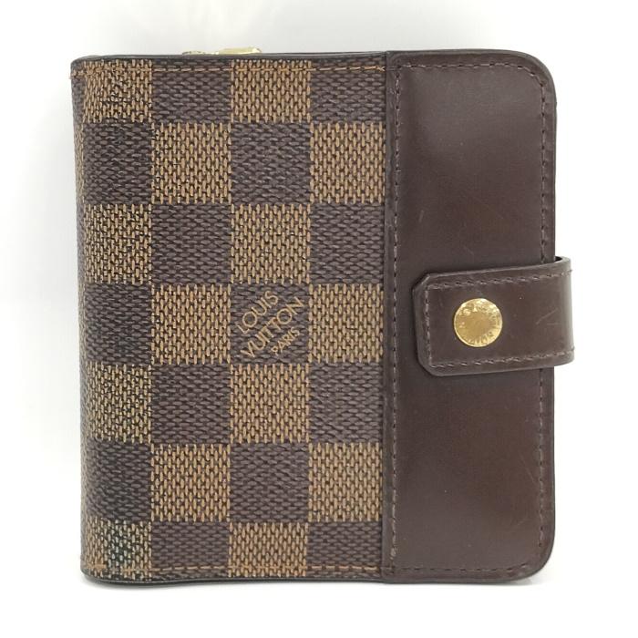 中古】LOUIS VUITTON コンパクト ジップ 二つ折り財布 ダミエ エベヌ