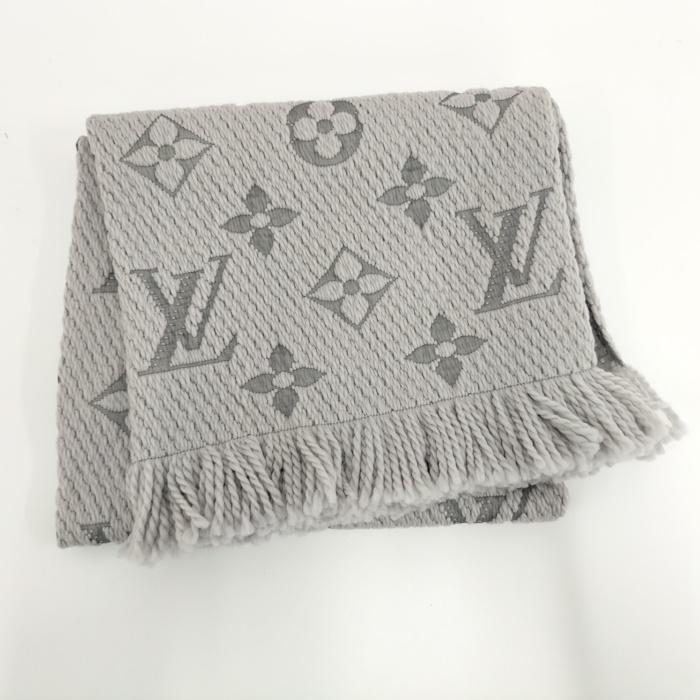 LOUIS VUITTON エシャルプ ロゴマニア マフラー ウール シルク グレー  