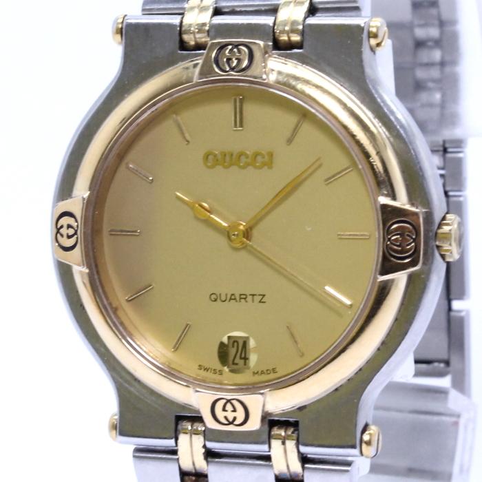 コンビニ受取対応商品 中古 グッチ メンズ腕時計 クォーツ Ss Gp デイト ゴールド文字盤 9000m 大注目 Bluehills Lk