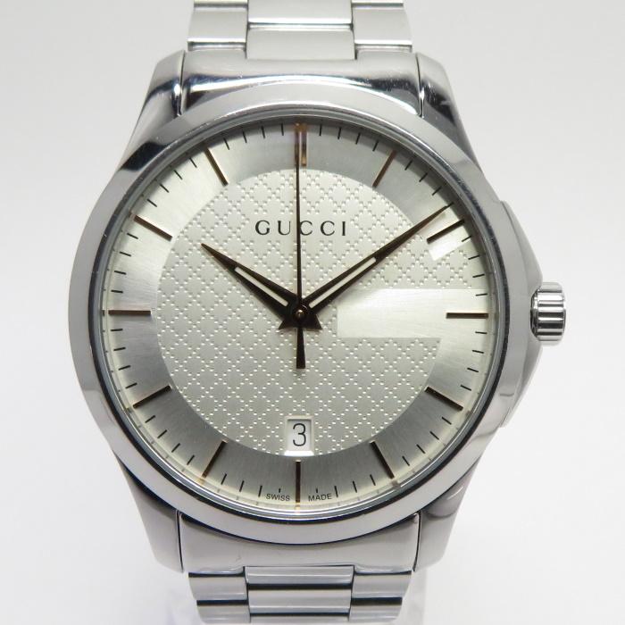 中古】GUCCI Gタイムレス メンズ腕時計 クォーツ SS シルバー文字盤