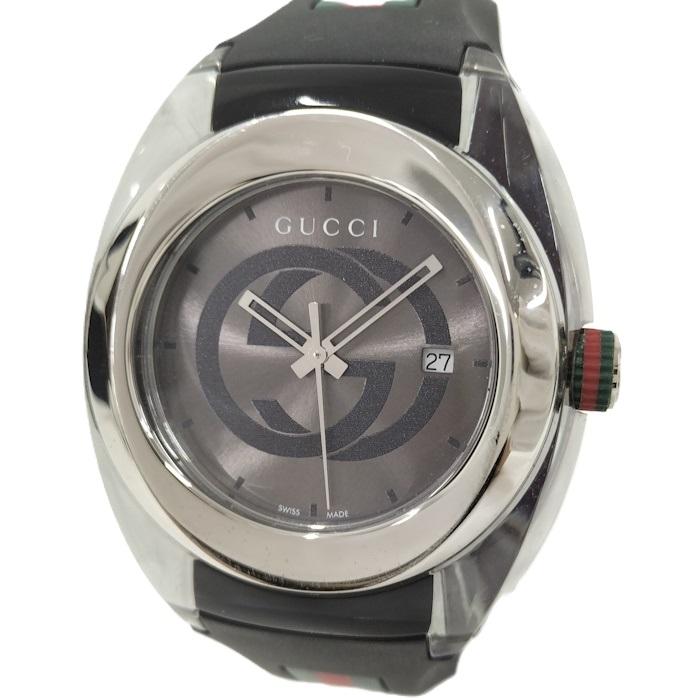 GUCCI 腕時計 SYNC シンク クオーツ SS ラバーベルト シルバー文字盤