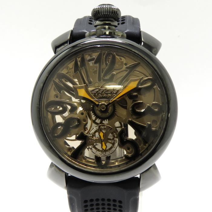 中古】GAGA MILANO マヌアーレ 48MM スケルトン 手巻き ブラウン文字盤
