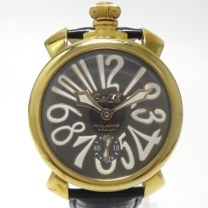 中古】GaGa MILANO マヌアーレ48 MANUALE 腕時計 手巻き ブラック文字 