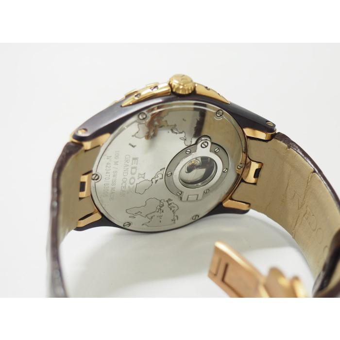 【中古】EDOX グランドオーシャン メンズ 腕時計 自動巻き SS レザー ブラウン文字盤 83006-357BRR｜interior-collection｜09