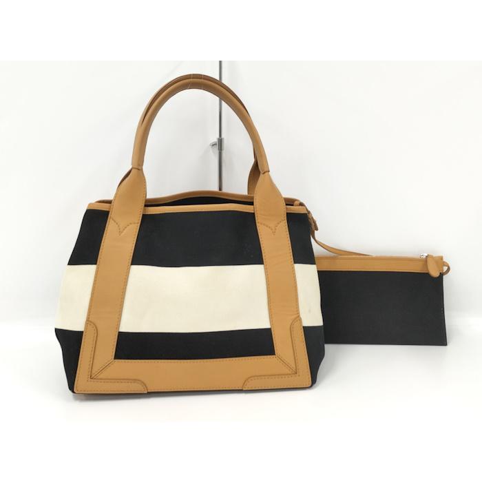 BALENCIAGA トートバッグ ネイビーカバス S ボーダー キャンバス