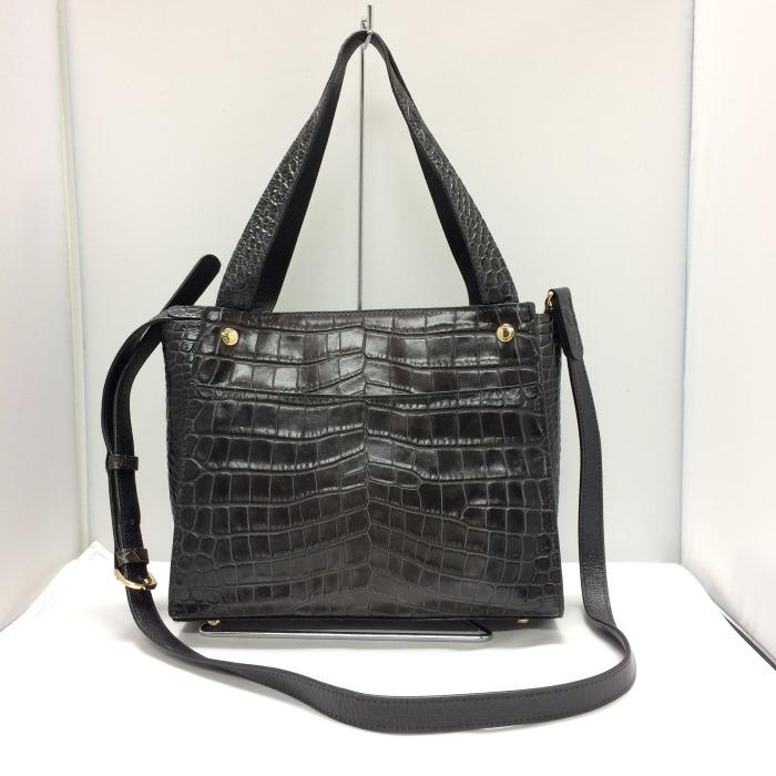 レザー ジュエルズ クロコ型押し 2WAY ショルダーバッグ ダーク 