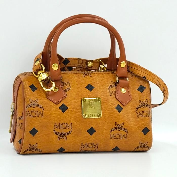 中古】MCM 2WAY ショルダーバッグ ミニボストンバッグ ロゴグラム 