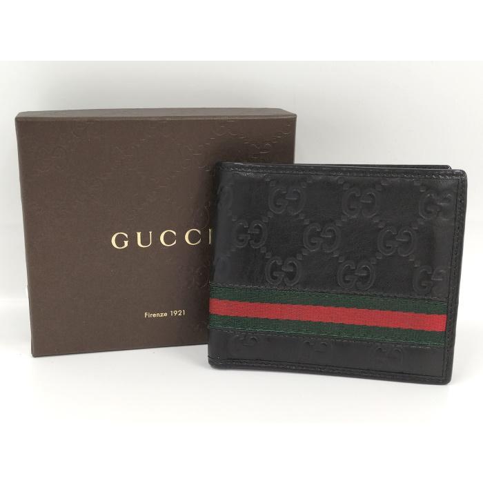 GUCCI 二つ折り財布 グッチシマ シェリーライン レザー ブラック