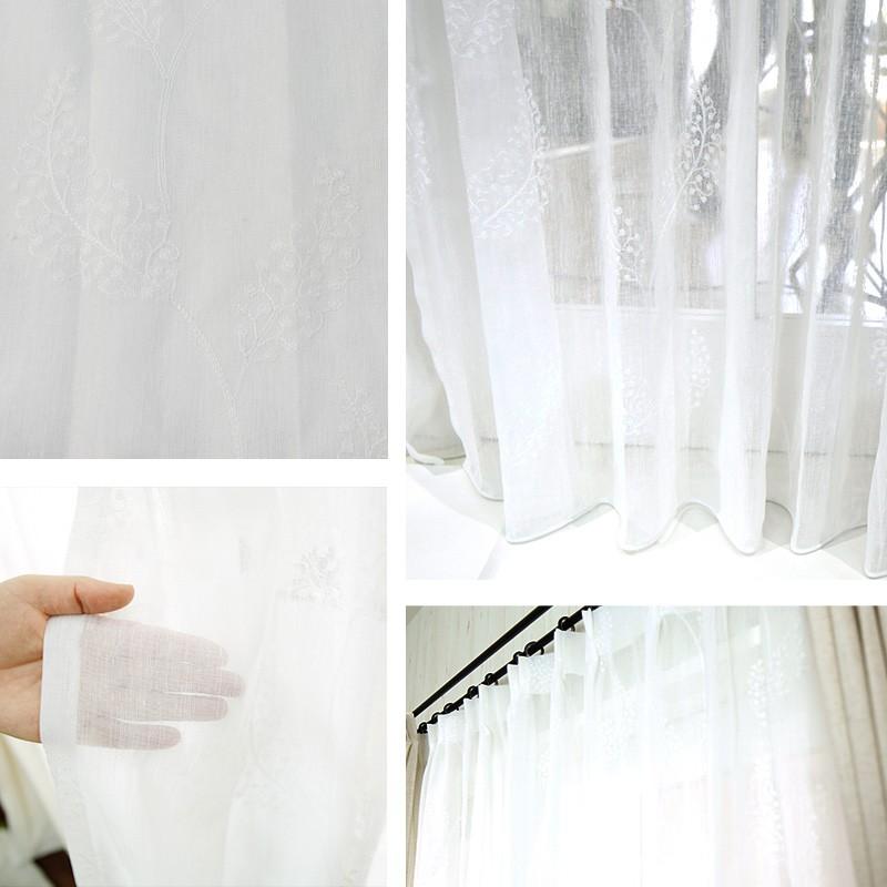 レースカーテン リネン風 オーダー おしゃれ 洗える リーフ 幅201