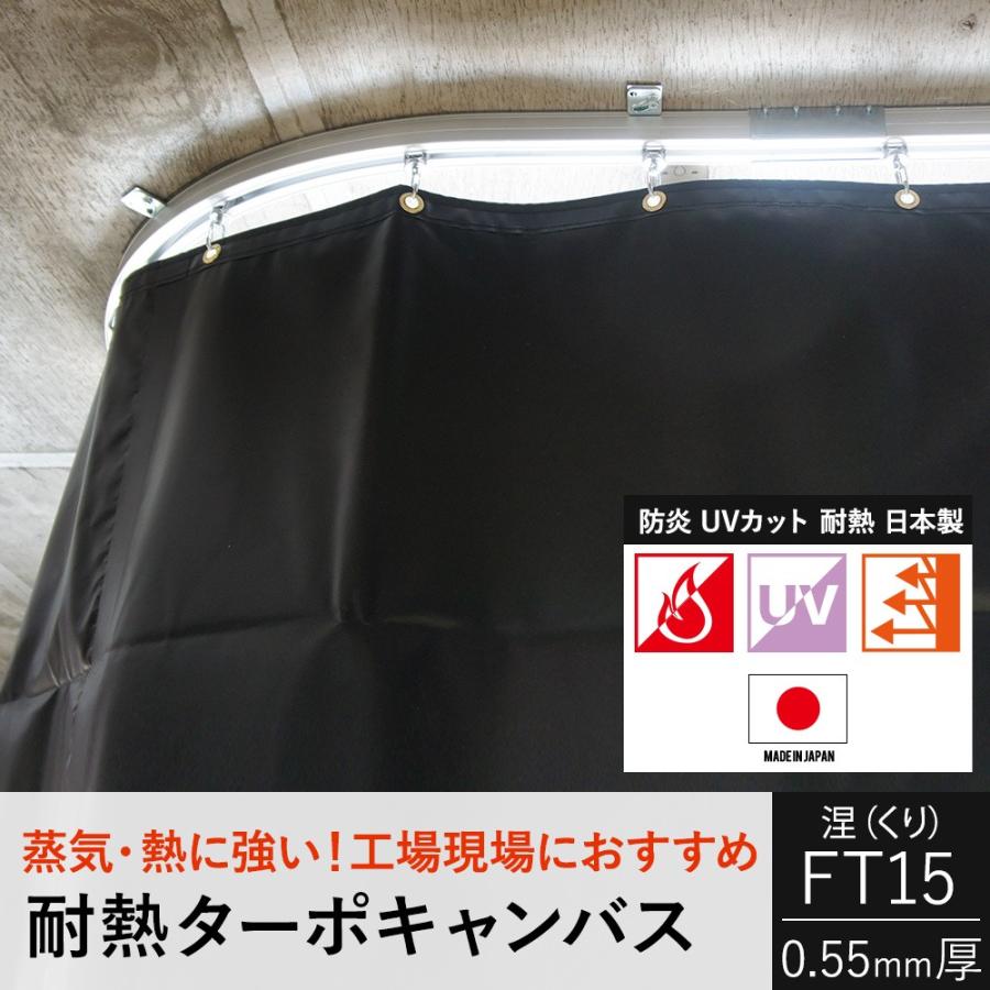 ビニールカーテン　耐熱　ターポキャンパス2000-TN　涅（くり）幅451〜540cm　黒色　丈451〜500cm　FT15（0.55mm厚）　JQ