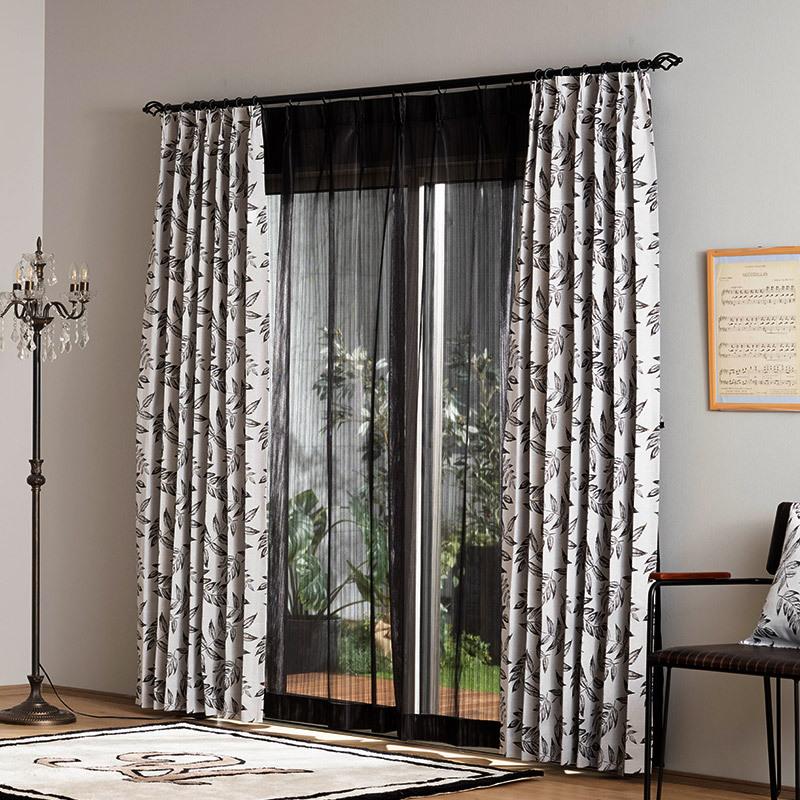 友安製作所 レースカーテン おしゃれ ブラック 黒 防炎 モノトーン