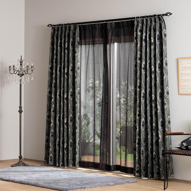 友安製作所 レースカーテン おしゃれ ブラック 黒 防炎 モノトーン