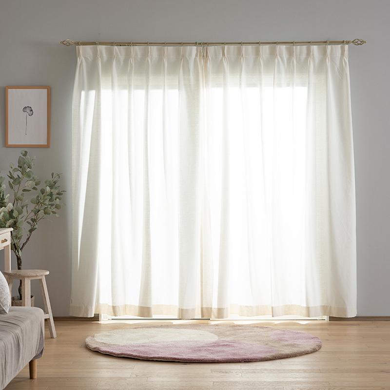 リネン風レースカーテン 遮熱 ミラーレース UVカット ホワイト 200×196