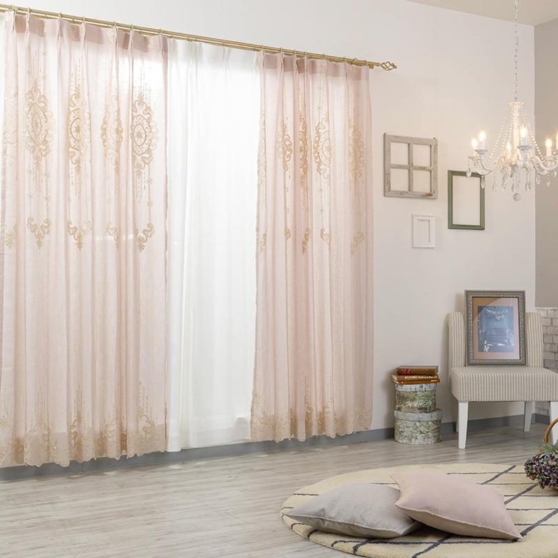 トルコレース 57サイズ】 スカラップデザインのトルコ刺繍レースカーテン ＜2枚組／1