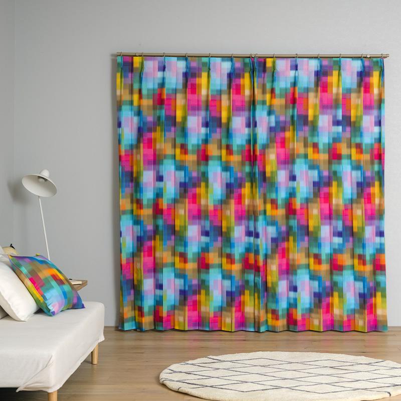 友安製作所 カーテン チェック カラフル レインボー おしゃれ 既製