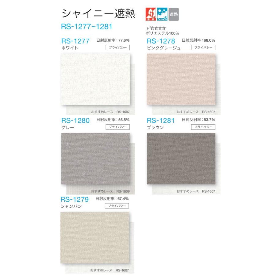 タチカワ ロールスクリーン ロールカーテン ラルク 防炎 ウォッシャブル 遮熱 シャイニー遮熱 RS1277〜1281 幅25〜49cmＸ丈30〜49cmまで（シールドなし）_1
