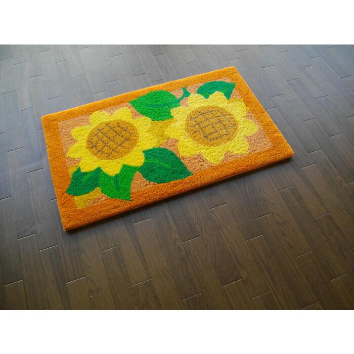 送料無料】ひまわり玄関マット 風水で人気！50x80cm水洗い/室内/夏の