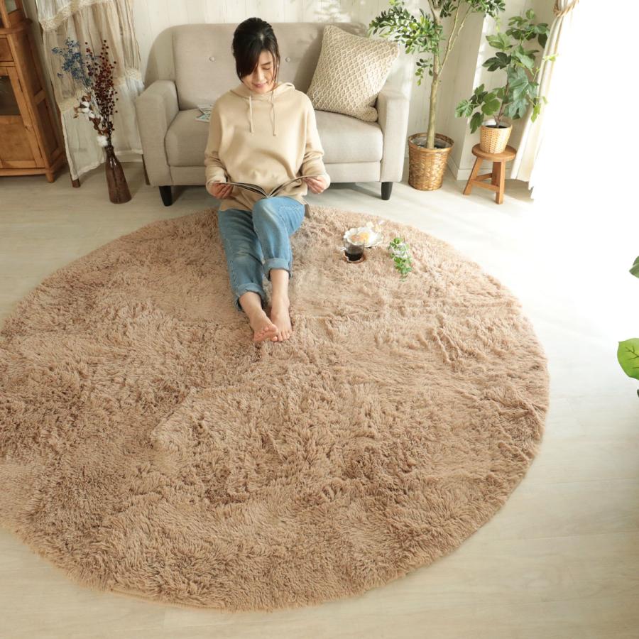 ラグマット シフォン| 大人気！洗えるスベリ止め付きマイクロファイバーロングシャギーラグ　約190cm円形 |  | 08