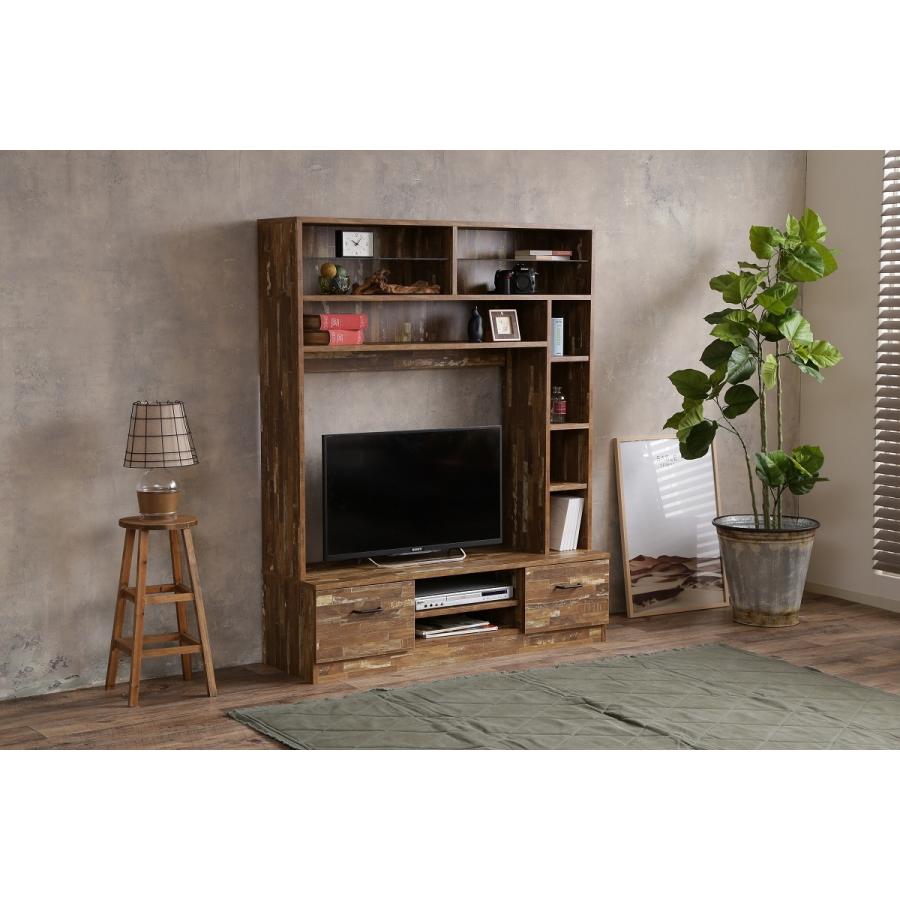 Cave 寄木柄 壁面収納付き テレビボード おしゃれ モザイク ウッド TV  