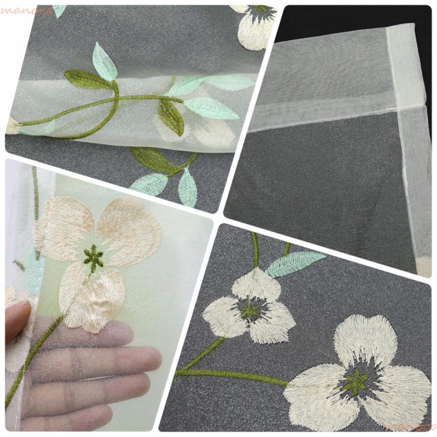 刺繍 レース カーテン 最高品質 ホワイト グリーン 2枚セット ベージュ ポール 目隠し 生地感 |  | 04