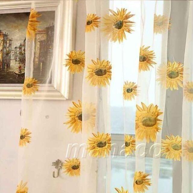 ひまわり柄 レース カーテン 2枚セット ポール レースカーテン 花柄 黄色 透け感 仕切り 向日葵 目隠し |  | 01