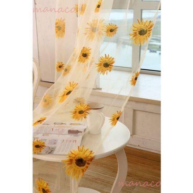 ひまわり柄 レース カーテン 2枚セット ポール レースカーテン 花柄 黄色 透け感 仕切り 向日葵 目隠し |  | 04