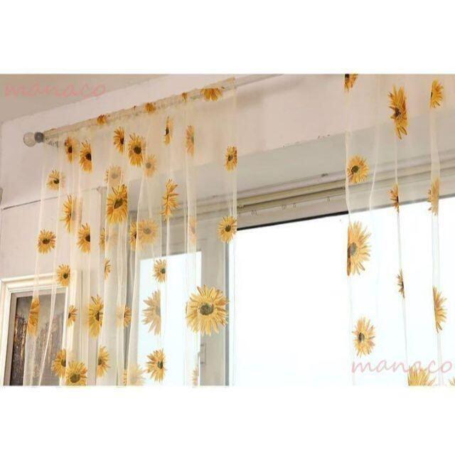 ひまわり柄 レース カーテン 2枚セット ポール レースカーテン 花柄 黄色 透け感 仕切り 向日葵 目隠し |  | 07