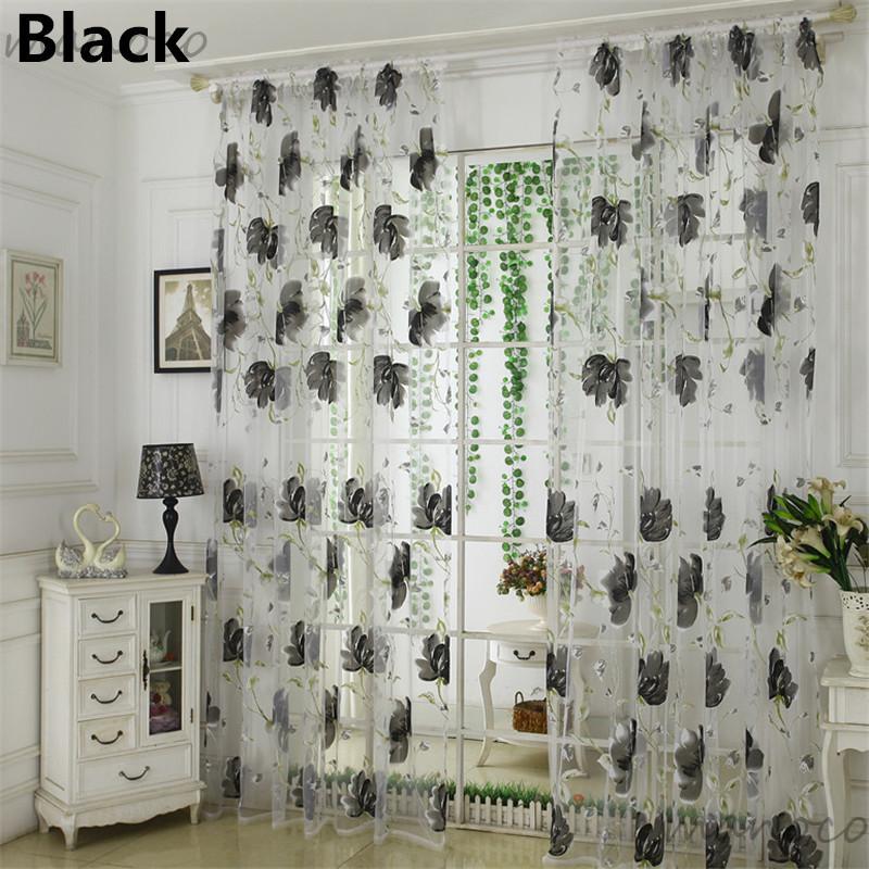 のれん レースカーテン カーテン 大きい柄花 ピンク ブルー グリーン 茶 黒 パープル 柄 2枚セット ラメ  花柄 レースカーテン 花 植物柄 生地 暖簾 |  | 06
