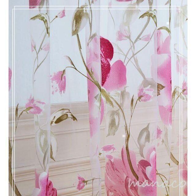 のれん レースカーテン カーテン 大きい柄花 ピンク ブルー グリーン 茶 黒 パープル 柄 2枚セット ラメ  花柄 レースカーテン 花 植物柄 生地 暖簾 |  | 09