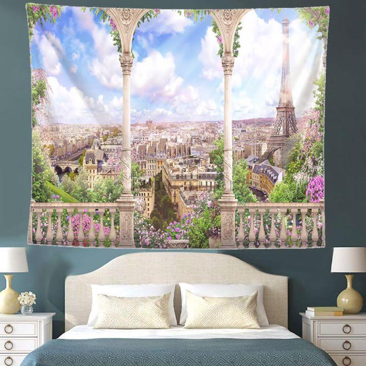 タペストリー おしゃれ 北欧 大判 海外 金具付 パリ 街並み 生地 布 だ