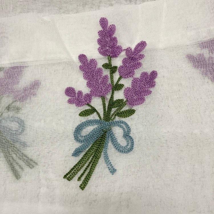 カフェカーテン 紫 ラベンダー 幅100cm×丈55cm 刺繍 小窓 突っ張り棒 