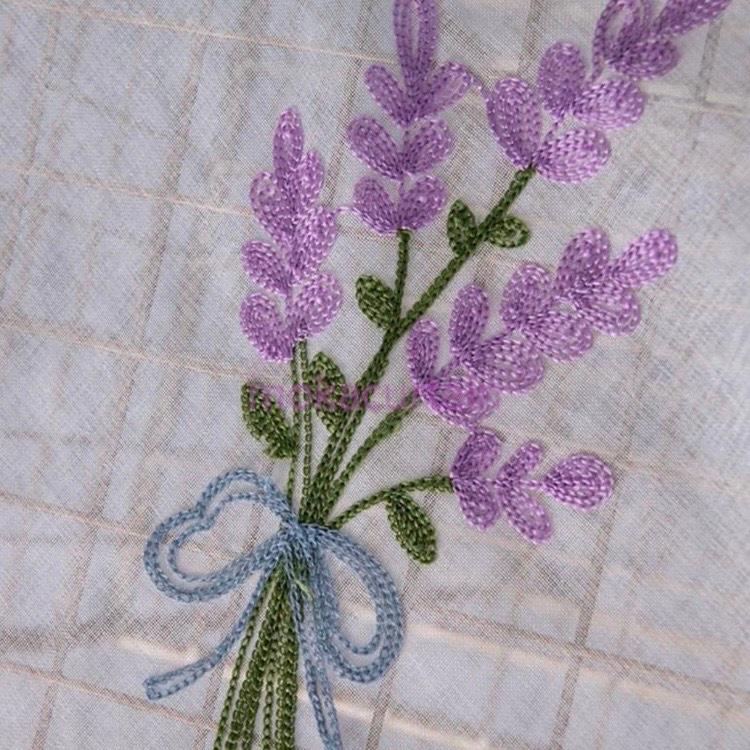 カフェカーテン 紫 ラベンダー 幅100cm×丈55cm 刺繍 小窓 突っ張り棒 