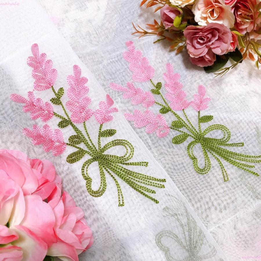 のれん レース カーテン おしゃれ 1枚 ラベンダー レースカーテン 刺繍 パープル ピンク ホワイト フラワー 仕切り |  | 03
