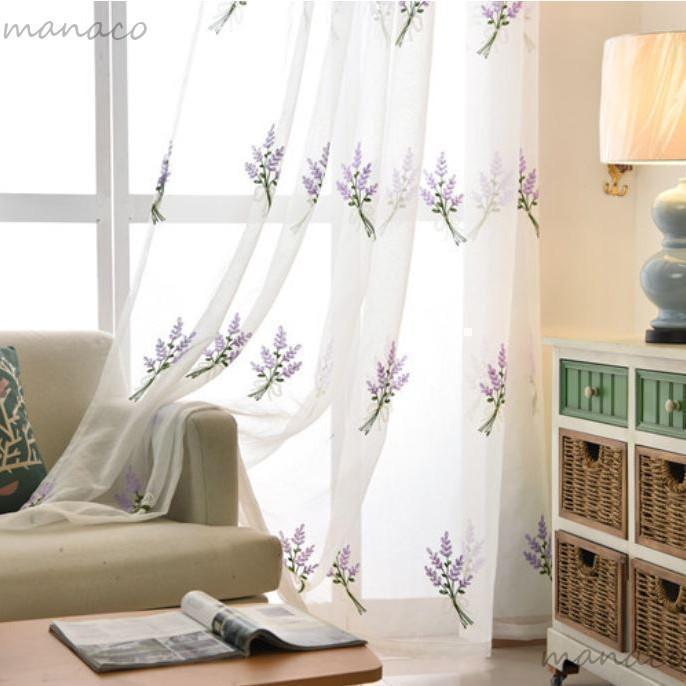 のれん レース カーテン おしゃれ 1枚 ラベンダー レースカーテン 刺繍 パープル ピンク ホワイト フラワー 仕切り |  | 02